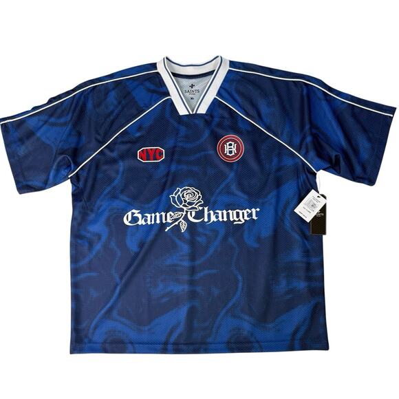 Saints Studio NYC Game Changer Soccer Jersey Shirt Blue Rose Graphic Men XL NWT - Picture 1 of 8